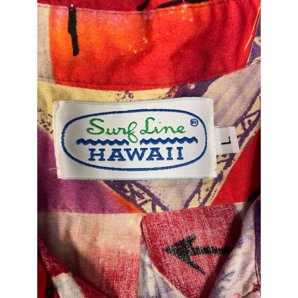 Vtg Surf Line Hawaii Mens Red Purple Tie Dye Tropical Hawaiian Shirt Cotton L - Picture 9 of 11